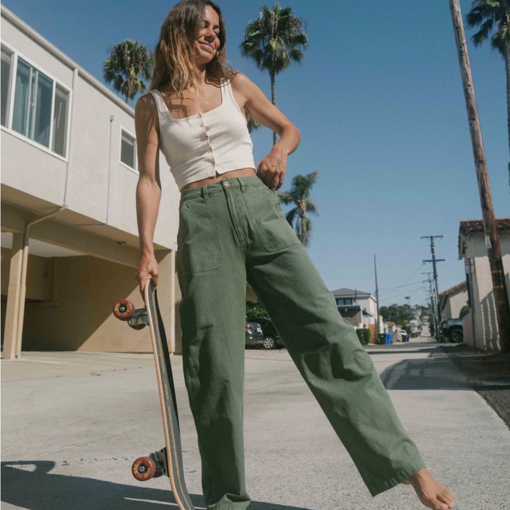 Billabong 100% Cotton- Green Straight-Leg Pants